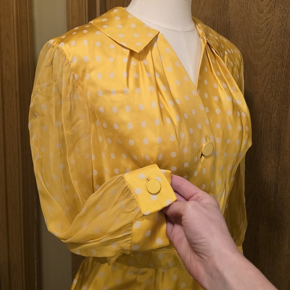 Yellow Polka Dot Vintage Women's Dress - Picture 5 of 12